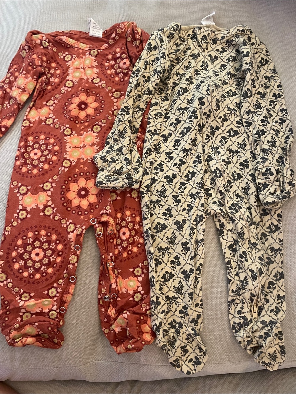 kate quinn Set of Onesies Pajamas Rust Floral and Cream Botanical